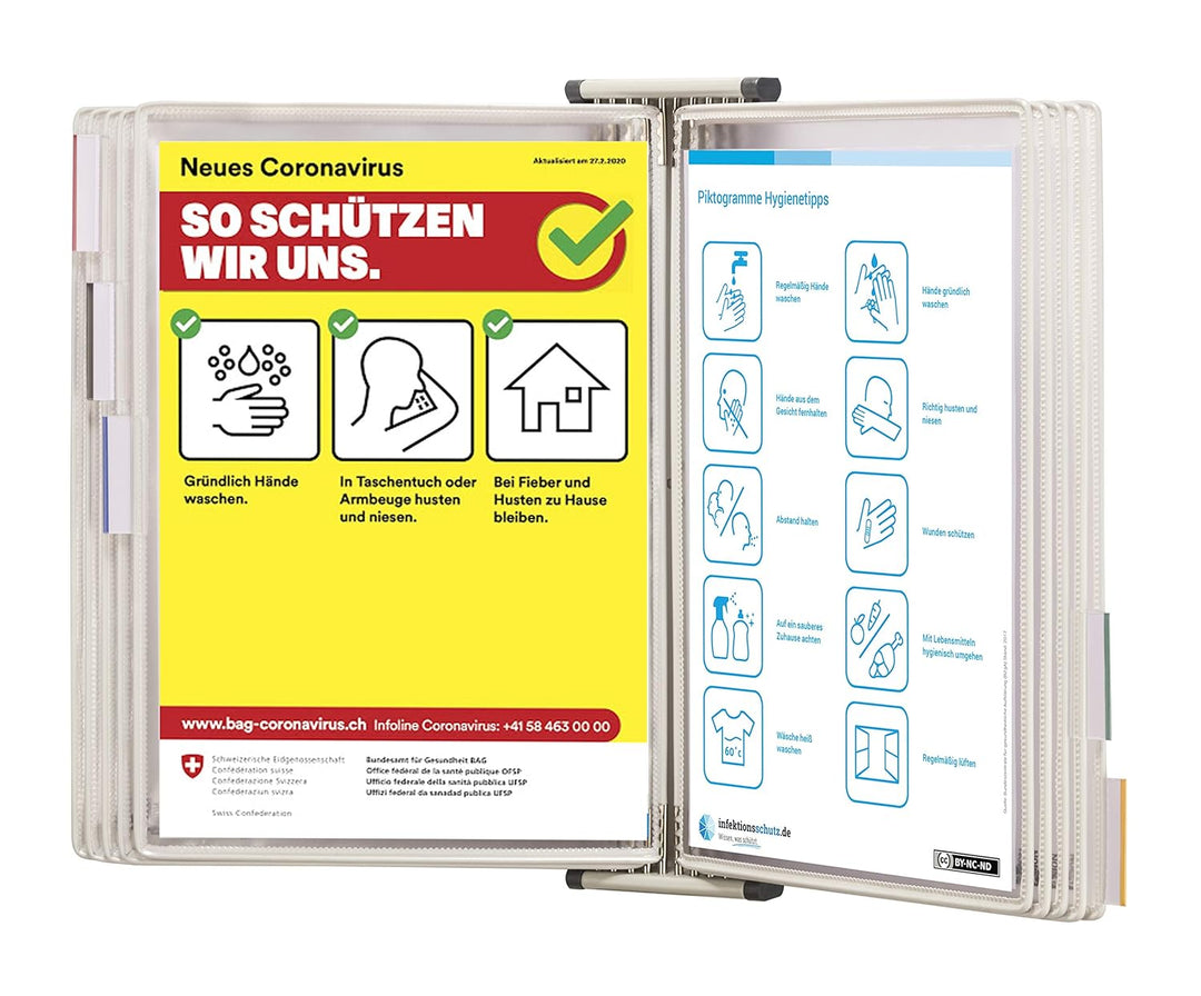 TARIFOLD 414502 | Wandsichttafel Set | Antimikrobiell | Sterifold | 10 drehbare Hüllen A4 | Für Pres