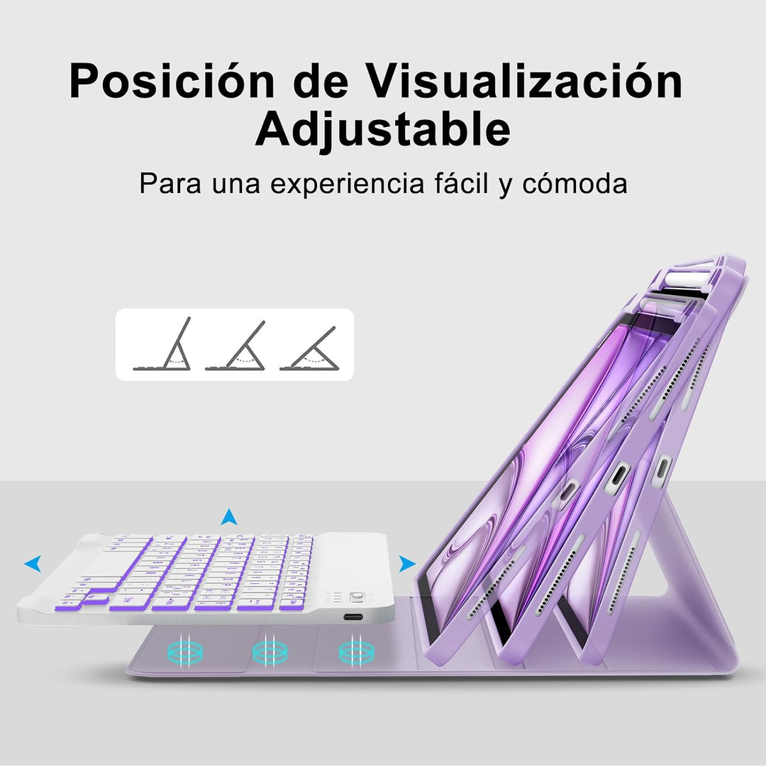 Tastatur für iPad Air 11 M2/M3 2024/2025, Hülle mit spanischem Ñ, Bluetooth-Tastatur mit Hintergrund