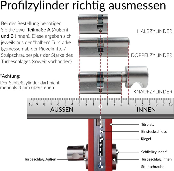 FELGNER Dolomit Knaufzylinder | hochwertiger Schliesszylinder Profilzylinder Tür-Zylinder mit Rund-K