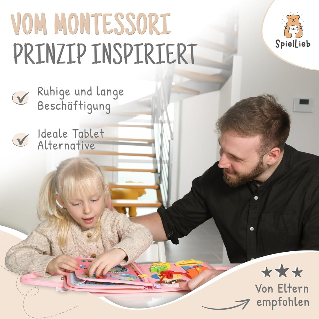 SpielLieb® Montessori Busy Board Deutsch ab 3 Jahre - interaktives Activity Board Spielzeug für Klei