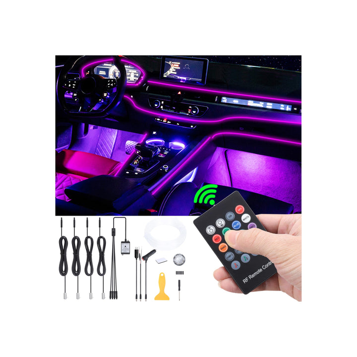 QAUBEN Auto Umgebungsbeleuchtung Glasfaserkabel 8 Farben Musik Sound Aktiv mit HF-Fernbedienung Auto