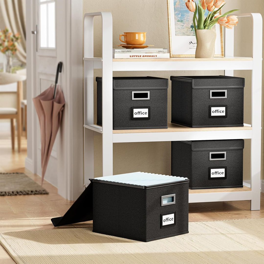 FINEW Stoff Faltbare Aufbewahrungsbox mit Deckel, Hängemappenbox für DIN A4 Hängeregister, Aufbewahr