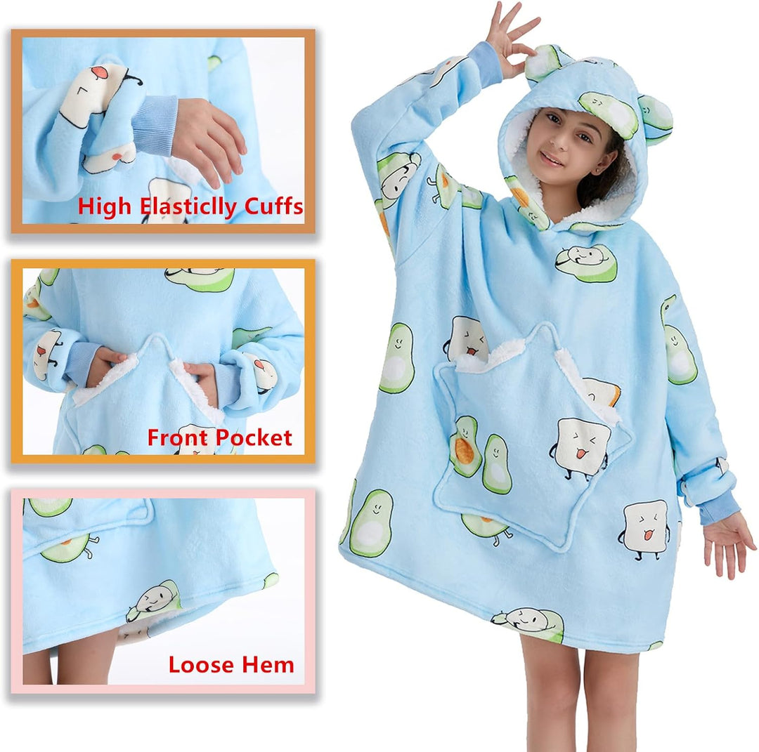 Übergrosse Hoodie Decke Kinder,Deckenpullover Hoodie Kinder mit grosser Tasche,Super Weiches Warm De