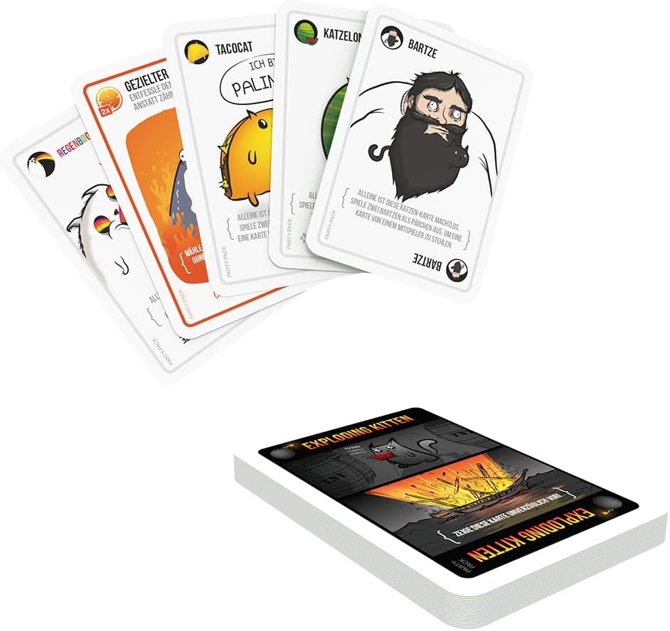 Exploding Kittens, Exploding Kittens – Party-Pack (Auflage 2024), Grundspiel + Erweiterung, Partyspi