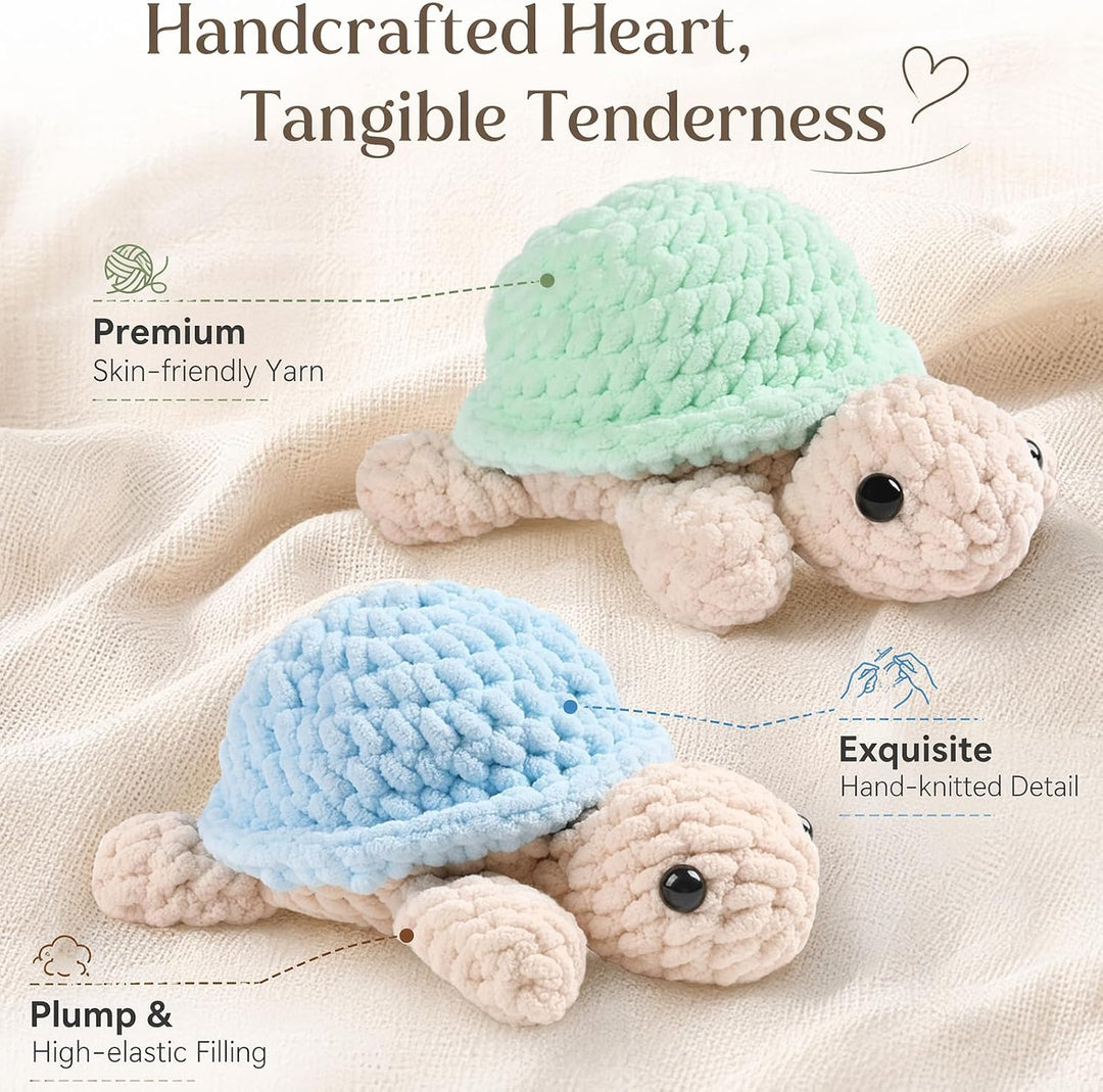 LUBEWISE 2 Stück Häkelset Für Anfänger, Schildkröte Crochet Set, Tiere Häkeln Set, Komplett DIY Häke