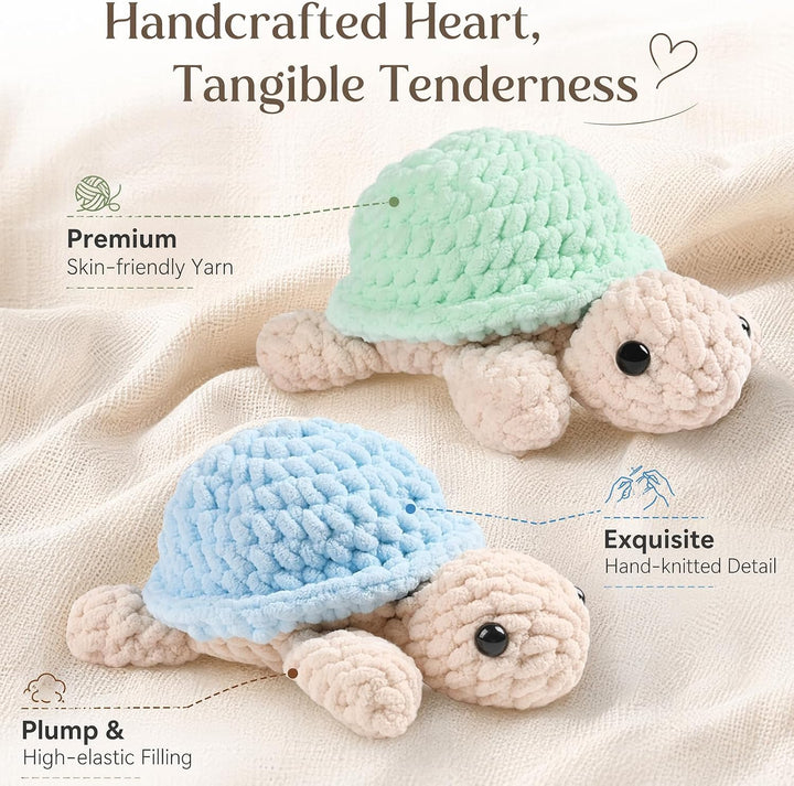 LUBEWISE 2 Stück Häkelset Für Anfänger, Schildkröte Crochet Set, Tiere Häkeln Set, Komplett DIY Häke