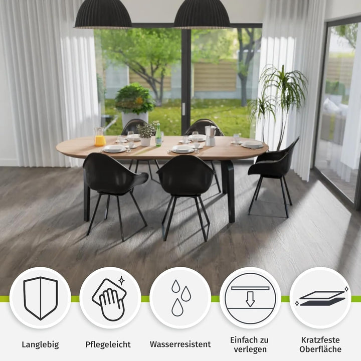 HORI Klick Hartvinylboden Rigid SPC Landhausdiele Holzoptik - Klick-Vinyl mit Trittschalldämmung - s