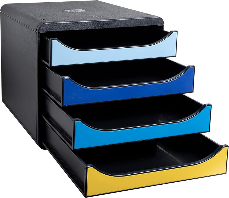 Exacompta 3104202D Ablagebox BeeBlue aus Recycling-Kunststoff mit 4 Schubladen für DIN A+ Dokumente.