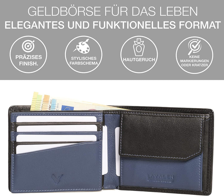 Lavalen® Geldbörse Herren Leder RFID - Portmonee Herren Gross - Portemonnaie Herren Leder Handgemach