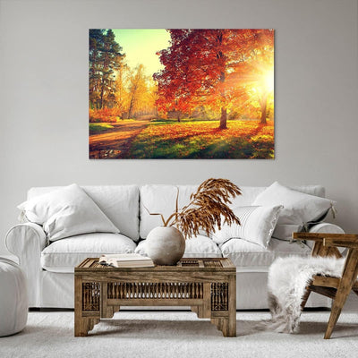 Bilder auf Leinwand 100x70cm Leinwandbild mit Rahmen Park Herbst Baum Gross Wanddeko Bild Schlafzimm