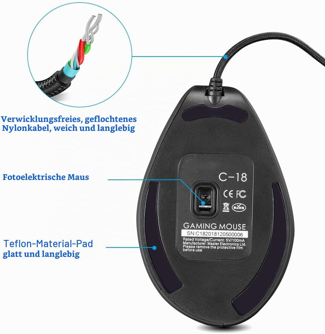 TKMARS Gaming Maus, Optische Vertical Gaming Mouse mit Joystick,Ergonomisches Design Vorbeugung gege