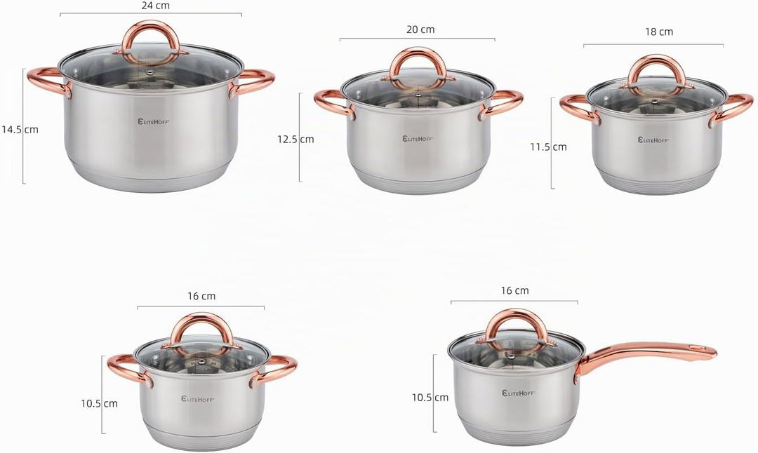 EliteHoff Topfset Induktion, Kochtopf Set mit Glasdeckel, 7-lagiger Edelstahl Topf- & Pfannensets mi