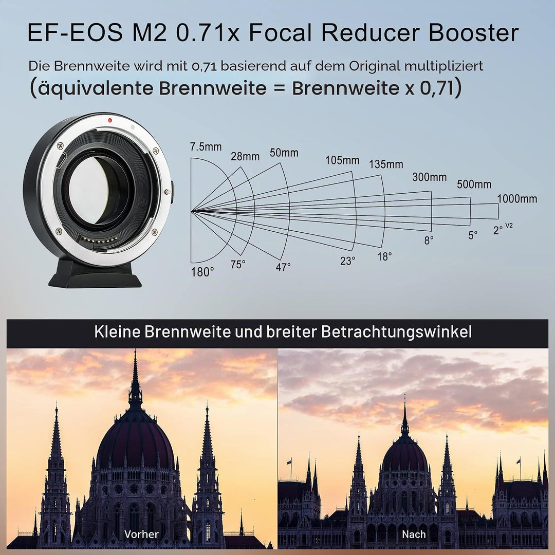 VILTROX EF-EOS M2 Speedbooster 0,71 x Autofokus-Objektiv Halterungsadapter Kompatibel mit Canon EF-O