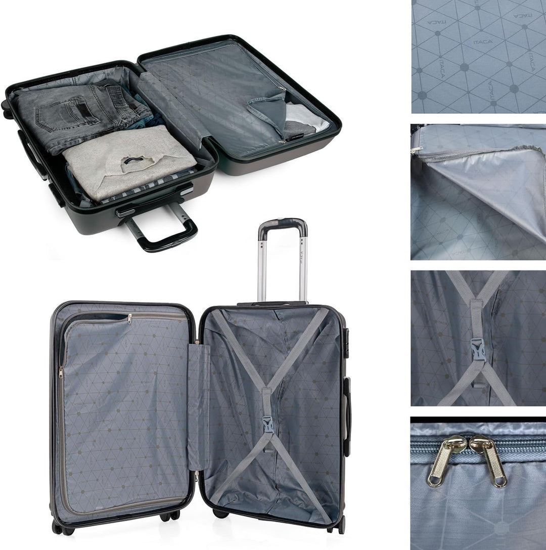 ITACA - Koffer Set mit Rollen in gross für Reisen - Reisekoffer Set aus robuster hartschalenkoffer-S