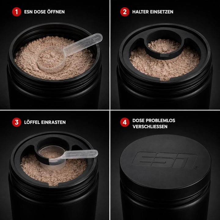 Löffelhalter (3) ESN für 300 g Protein Dosen z.B. Flexpresso, Whey, Matcha – Scoop Halter &amp; Abstreif