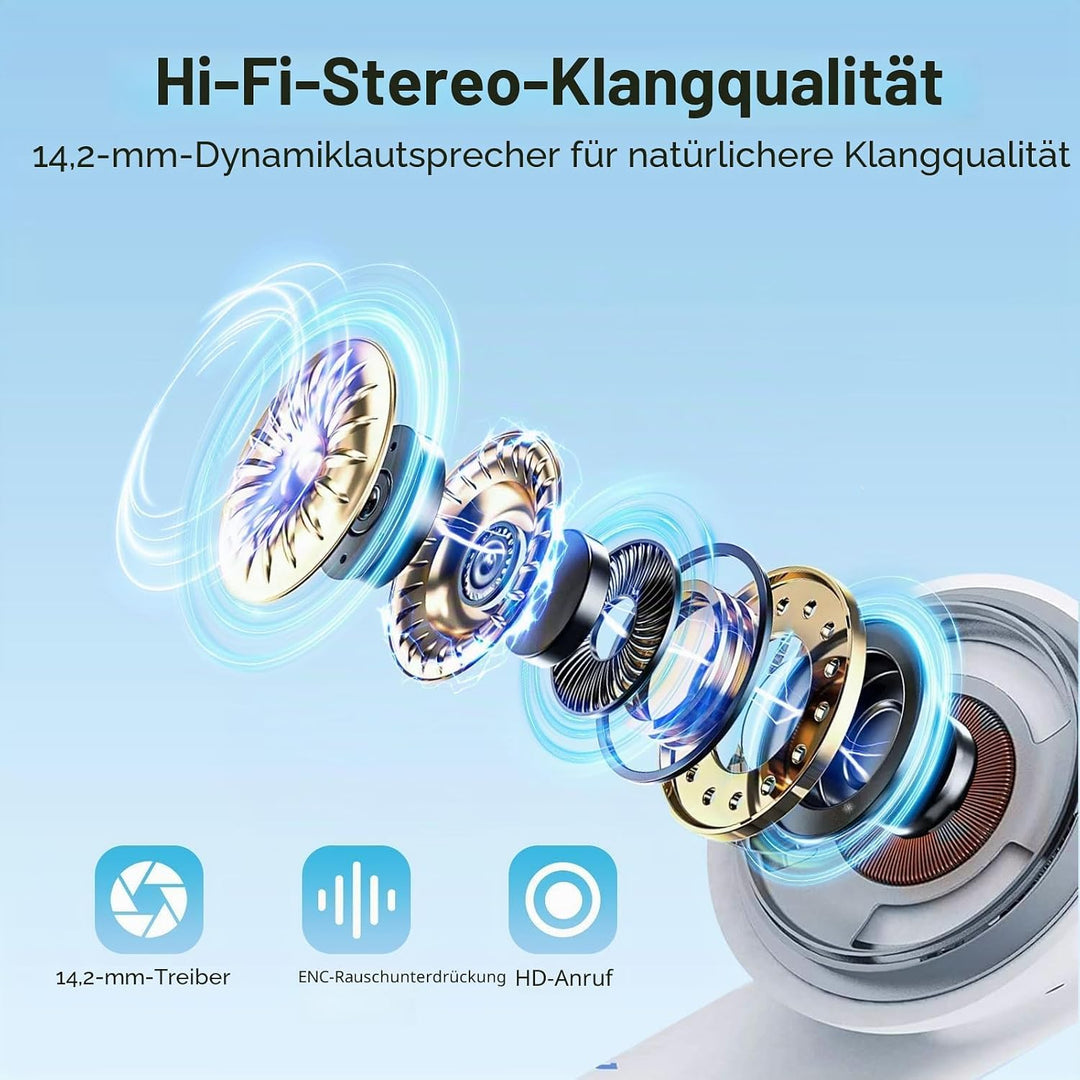 Kopfhörer Kabellos Bluetooth, In Ear Kopfhörer Bluetooth 5.3 mit 4 ENC Noise Cancelling Mic, 2026 Ne