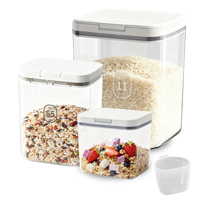 Reisdose 11L + 5,5L + 1,2L – Luftdichter Reisbehälter & Vorratsdose BPA-frei, Transparent & Stapelba