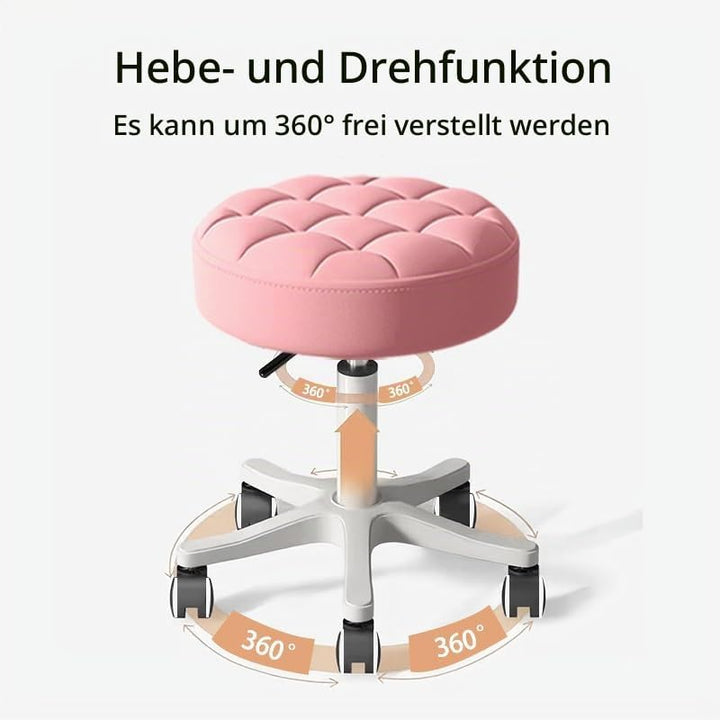Kleiner Hocker – Runder Rollhocker mit Rädern – Höhenverstellbarer Drehschemel aus PU-Leder – Arbeit
