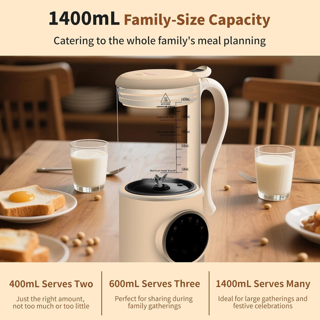 Nussmilchmaschine, 1400ml Entsafter Sojamilch Maschine mit 16 Klingen, LED Anzeige, 4 Stunden Warmha
