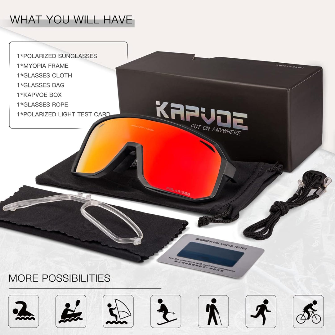 KAPVOE Fahrradbrille Polarisiert Herren Damen Sonnenbrille UV400 Schutz TR90 Rahmen Sportbrille Radf