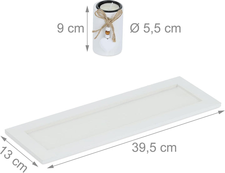 Relaxdays Teelichthalter Set mit Tablett & Steinen, 39,5 cm lang, Tischdeko Wohnzimmer, Esszimmer, K