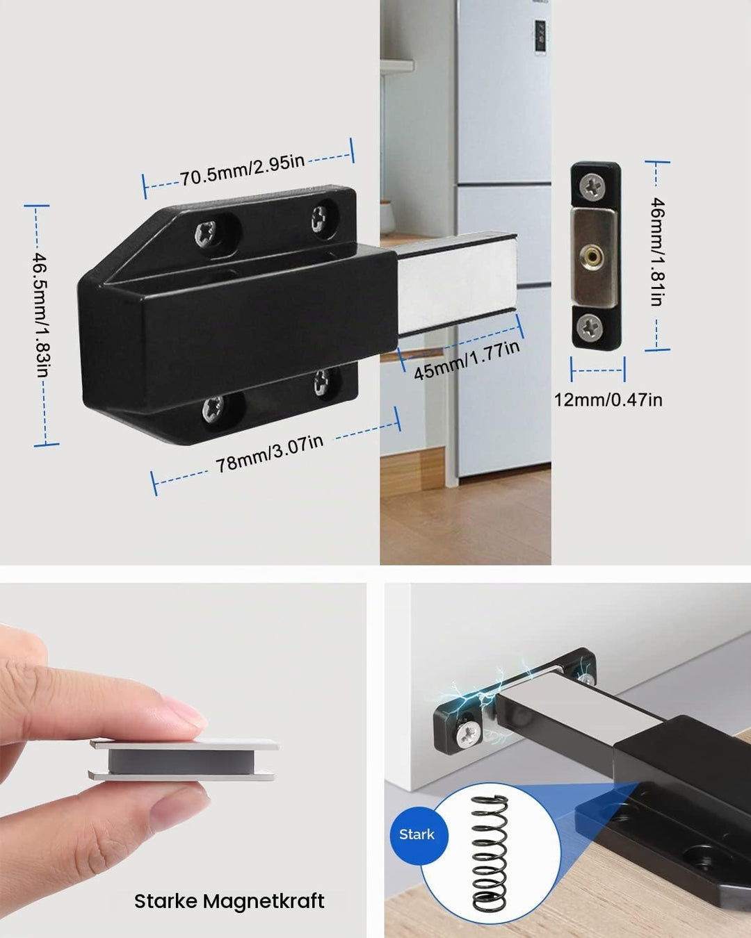 Drucktüröffner Push to Open Magnet Jiayi 4 Stück Heavy Duty Schrank Türöffner Tip On Beschlag Möbel