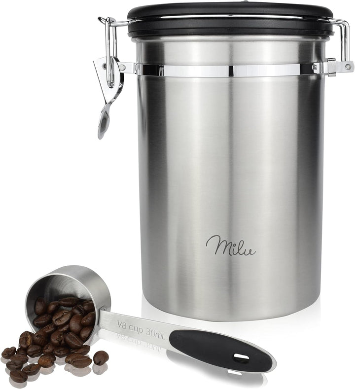 Milu Kaffeedose luftdicht | 500g, 700g | Kaffeebohnen Behälter Edelstahl Vorratsdosen Vakuum Kaffeeb