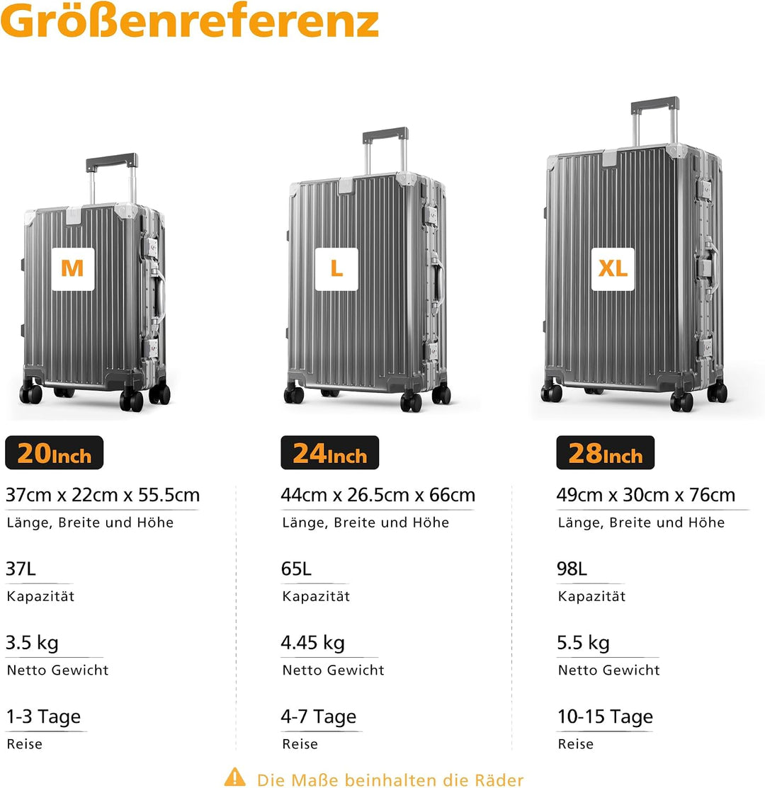 ALPHA CAMP Koffer Set M L Hartschalenkoffer Set Gross mit Rollen Suitcase Set Polycarbonat Aluminium