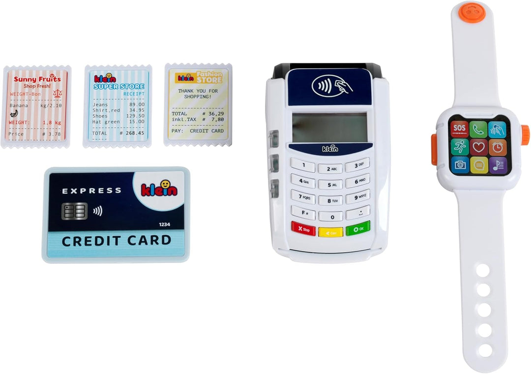 Theo Klein 7276 PoS Terminal und Smart Watch Interaktives Spielzeug mit Licht, Sound und kontaktlose