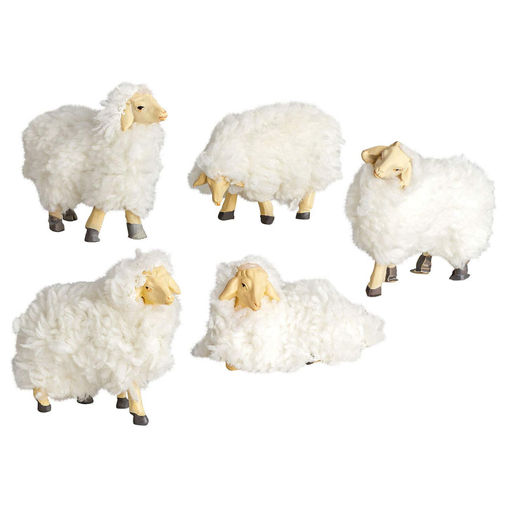 Fünf Wollschafe Krippentiere/Krippenfiguren [Massstab 12 cm -für Figuren mit 12 cm Höhe] Krippenzube