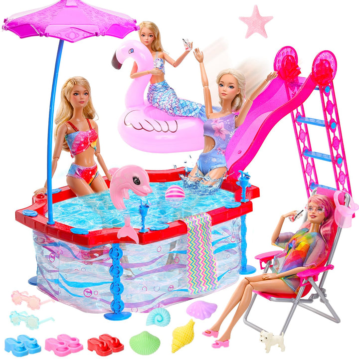Miunana Puppen Pool Schwimmbad Puppenkleidung Kleidung Meerjungfrau Badeanzug Bikini Schwimmring Acc