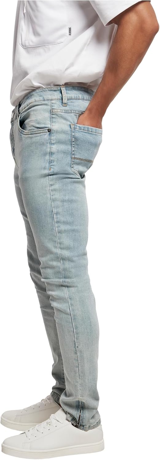 Urban Classics Herren Slim Fit Zip Jeans Hose 28W / 32L Lighter Washed., 28W / 32L Lighter Washed.