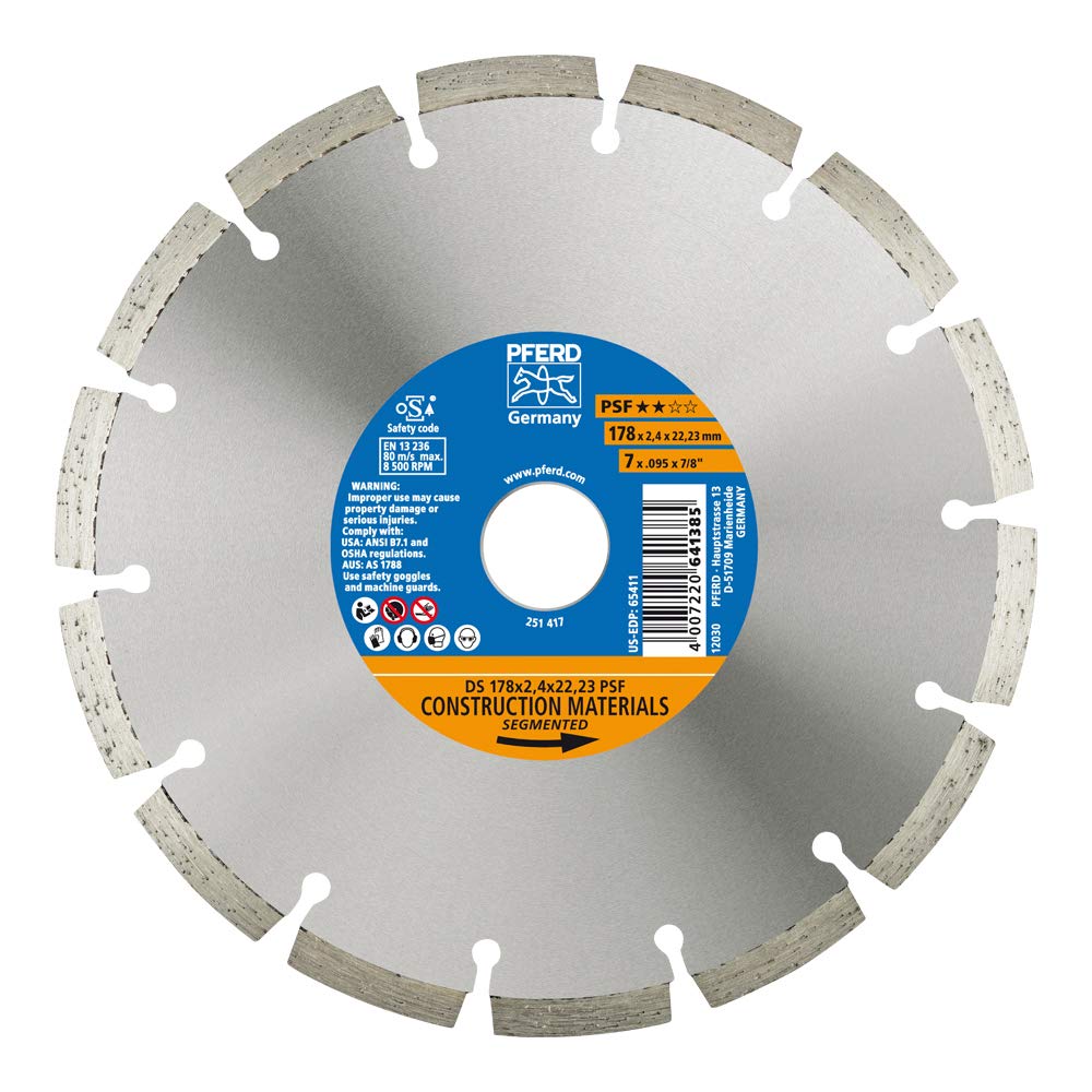PFERD Diamant-Trennscheibe PSF | 178 x 2,4 x 22,23 mm | 68017221– Segmentierter Rand für schnelles T