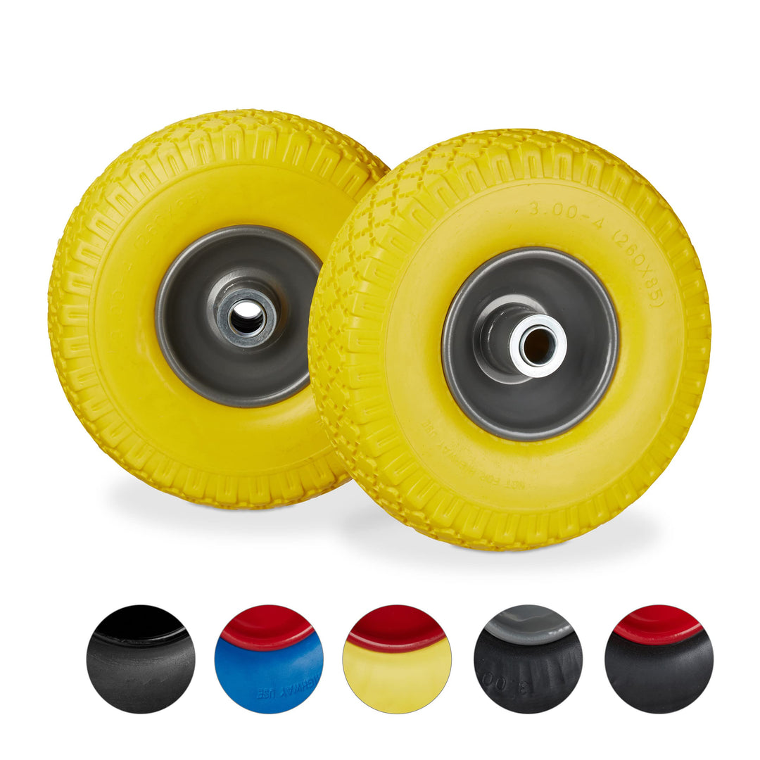 4 x Sackkarrenrad, pannensichere Vollgummireifen, 3.00-4" Stahlfelge, 20mm Achse, 100kg, Ersatzrad 2