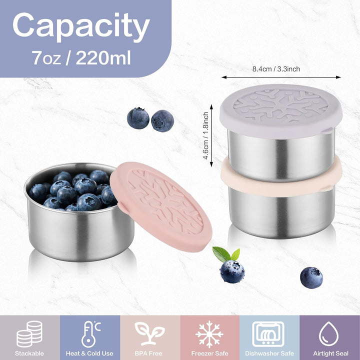 Misichao 3 kleine Lebensmittelbehälter mit Silikondeckel, 220 ml, Edelstahl, Snackboxen, wiederverwe