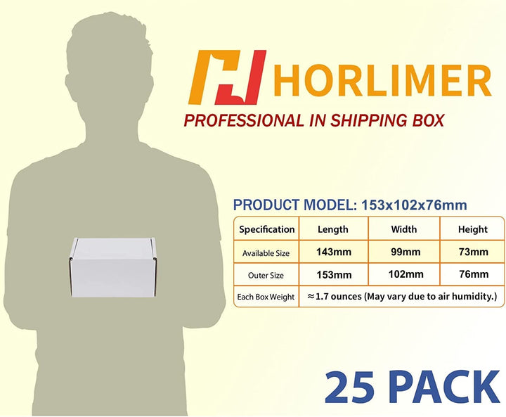 HORLIMER 25 Stück Versandkarton Klein Karton Box, 153x102x76mm Verpackungskartons mit Deckel für War