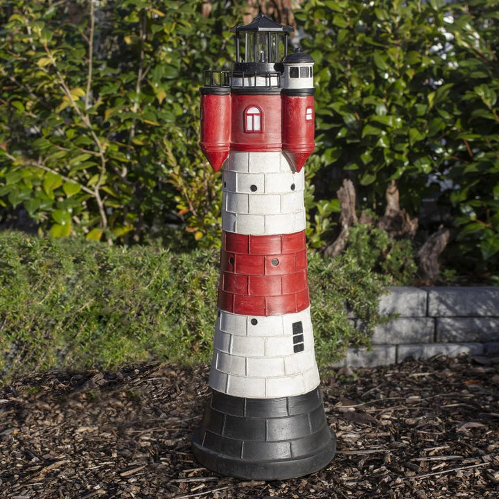 colourliving Leuchtturm Roter Sand mit LED Blinklicht Leuchtturm Solar für Draussen Maritime Dekorat