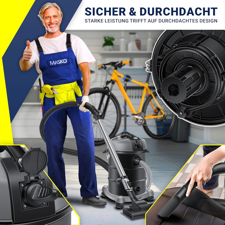 Masko® Industriestaubsauger Staubsauger Nass Trocken Sauger Edelstahl 2300W + Steckdose | Blasfunkti