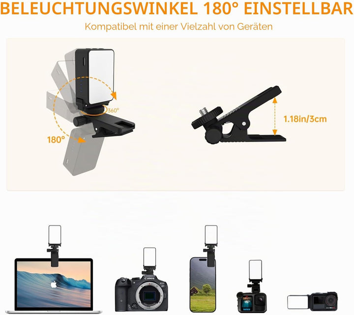 Suptig Mini-Video-Licht, Selfie-Licht für Kamera, Telefon, Gopro, DJI Action, Laptop usw.