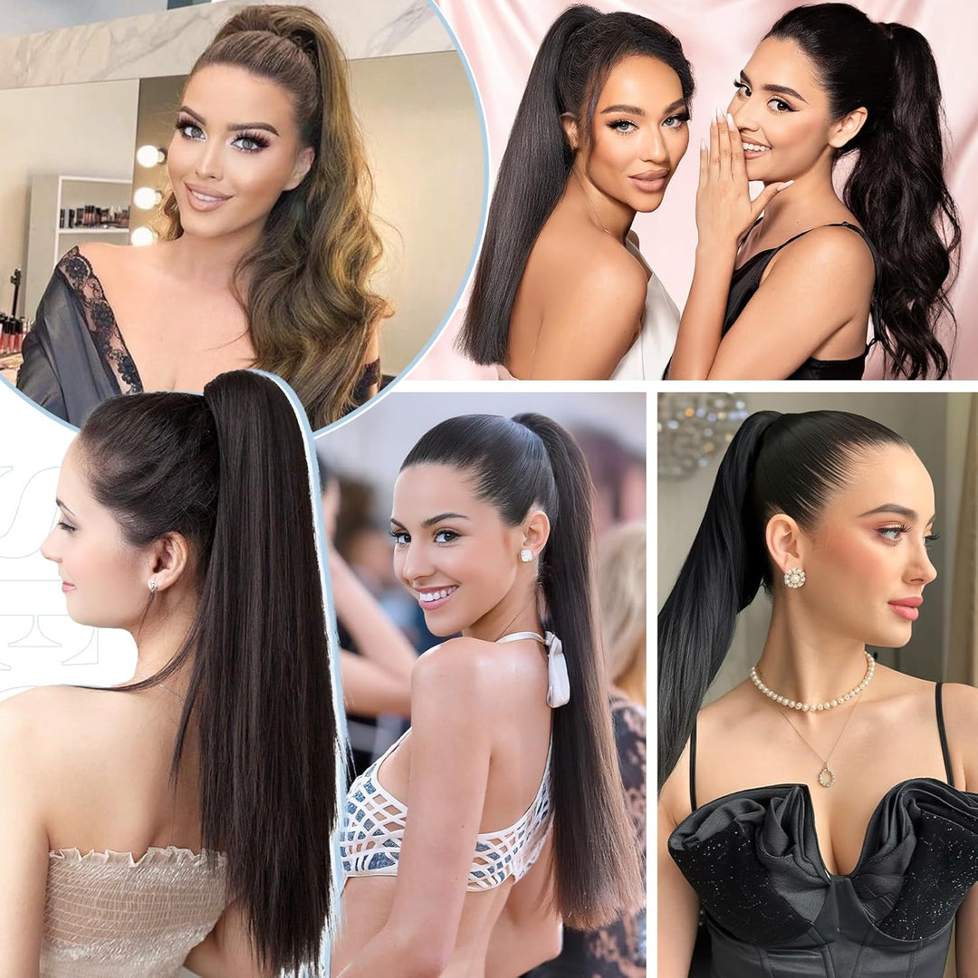 SEGO Ponytail Haarteil Echthaar Zopf Extension mit Klammer Clip in Pferdeschwanz Haarverlängerung 10