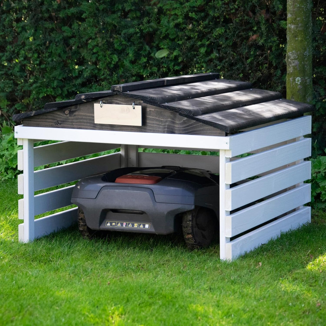 dobar® Mähroboter Garage aus Holz mit abnehmbarem Dach - Rasenroboter Unterstand mit individualisier