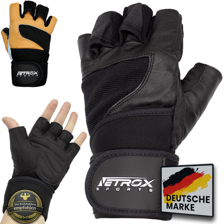 NetroxSports - Trainingshandschuhe mit Handgelenkbandage für Krafttraining Kraftsport - Fitness Hand