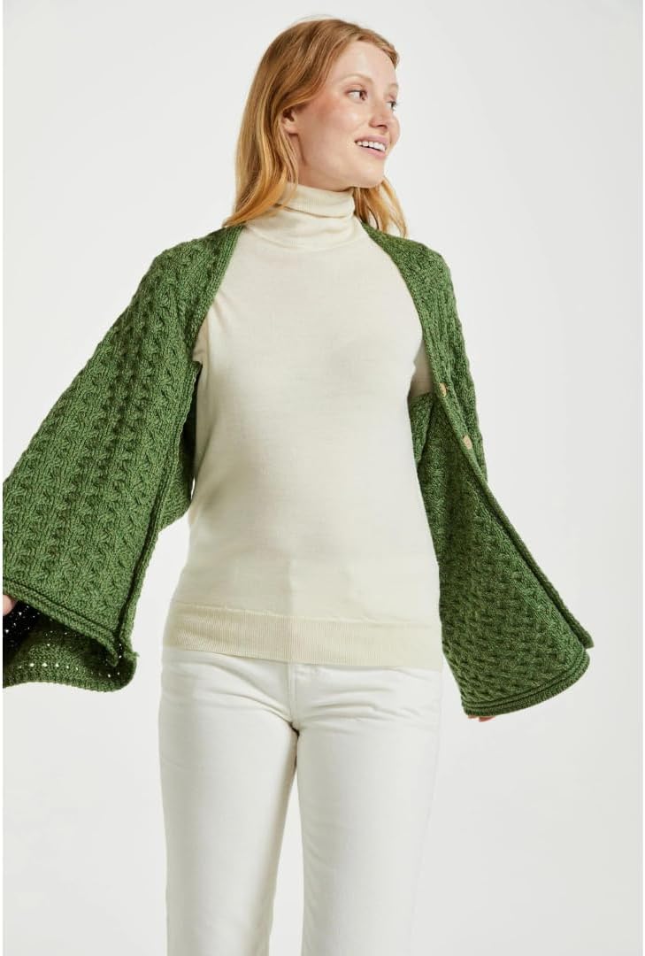 Irischer Aran Poncho Strickponcho Umhang Wollponcho aus 100% Merinowolle für Damen Einheitsgrösse Wi