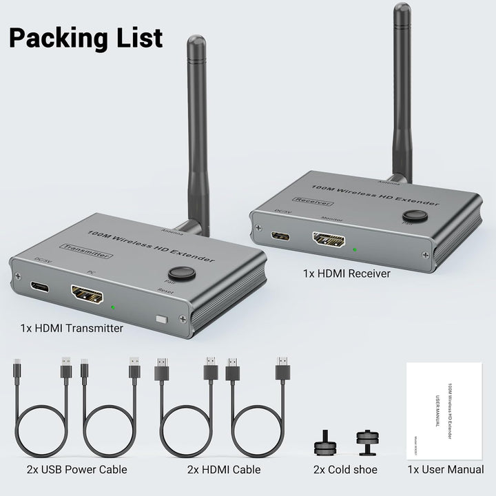 Wireless HDMI Transmitter and Receiver 4K, 328FT/100M HDMI Wireless funkübertragung 1080P@60Hz, send