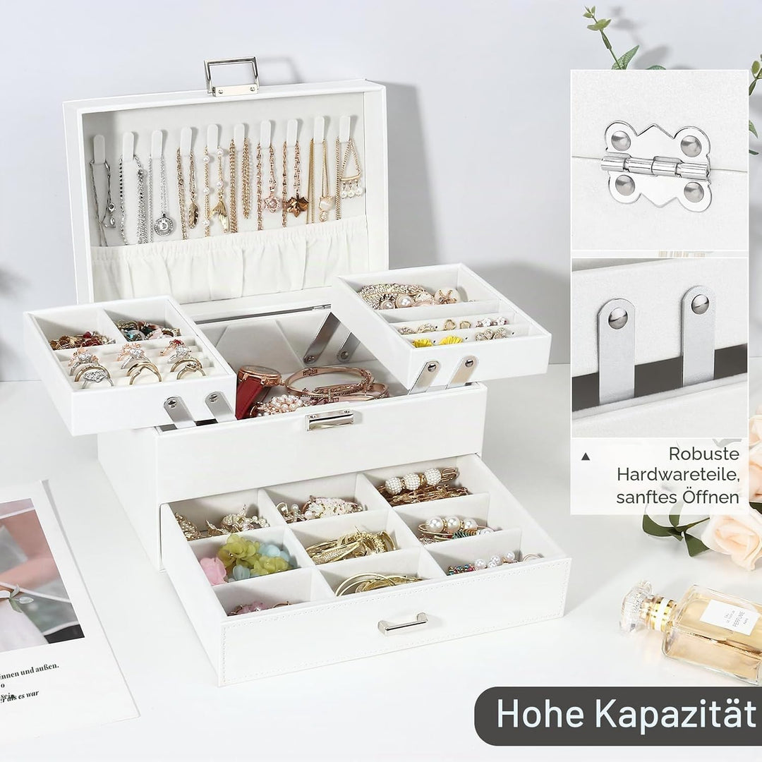 Schmuckkasten, Schmuckkästchen mit Schubladen für Damen Mädchen, PU-Leder Jewelry Box Schmuckbox Sch