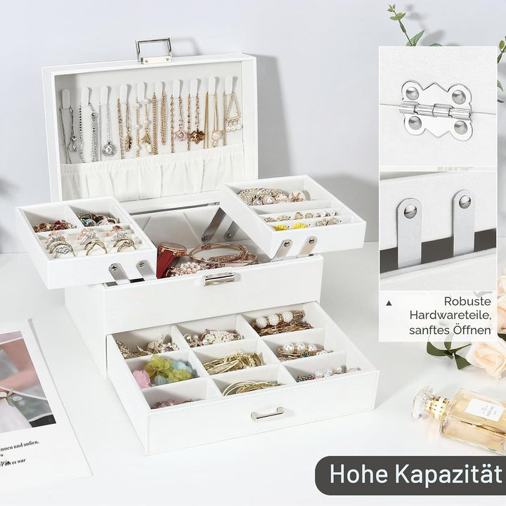 Schmuckkasten, Schmuckkästchen mit Schubladen für Damen Mädchen, PU-Leder Jewelry Box Schmuckbox Sch