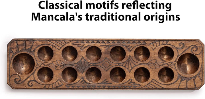 Yellow Mountain Imports Mancala-Set mit 44 Zentimeter Massivholzbrett und Quarzkiesel-Spielsteinen –