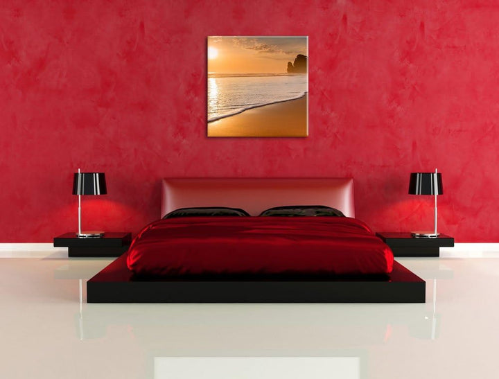 Sonnenuntergang Ozean, Format: 70x70 auf Leinwand, XXL riesige Bilder fertig gerahmt mit Keilrahmen,