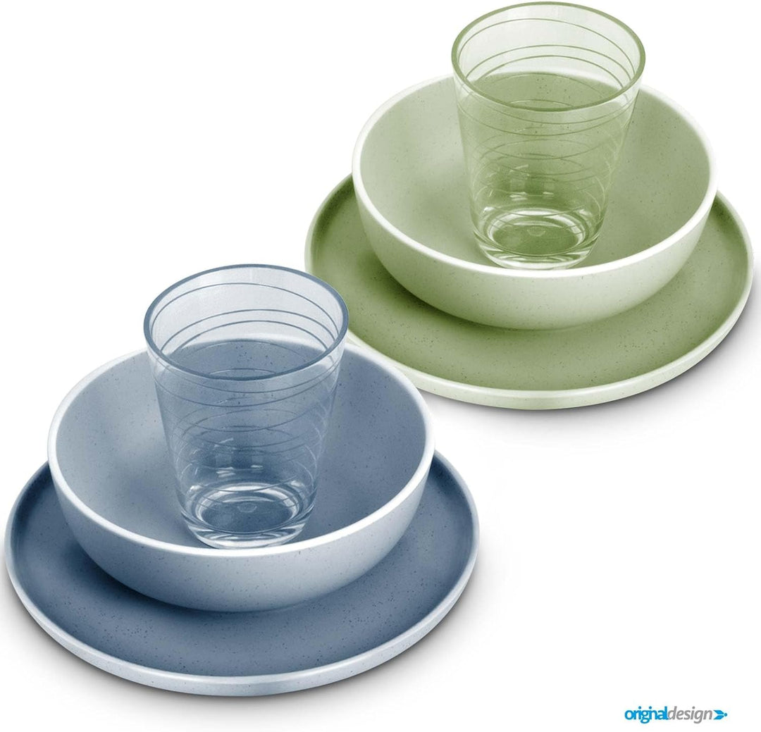 BRUNNER: Melamin Geschirr-Set Camping | 16-Teilig - Teller & Kaffe-Becher für 2-4 Personen | DOLOMIT