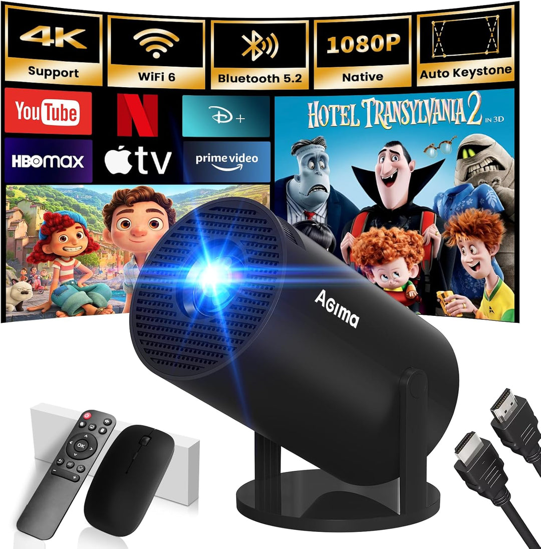 Mini Beamer, 1080P 4K Support 180°Dreh Tragbarer Streaming-Projektor, Klein Videoprojektor Unterstüt